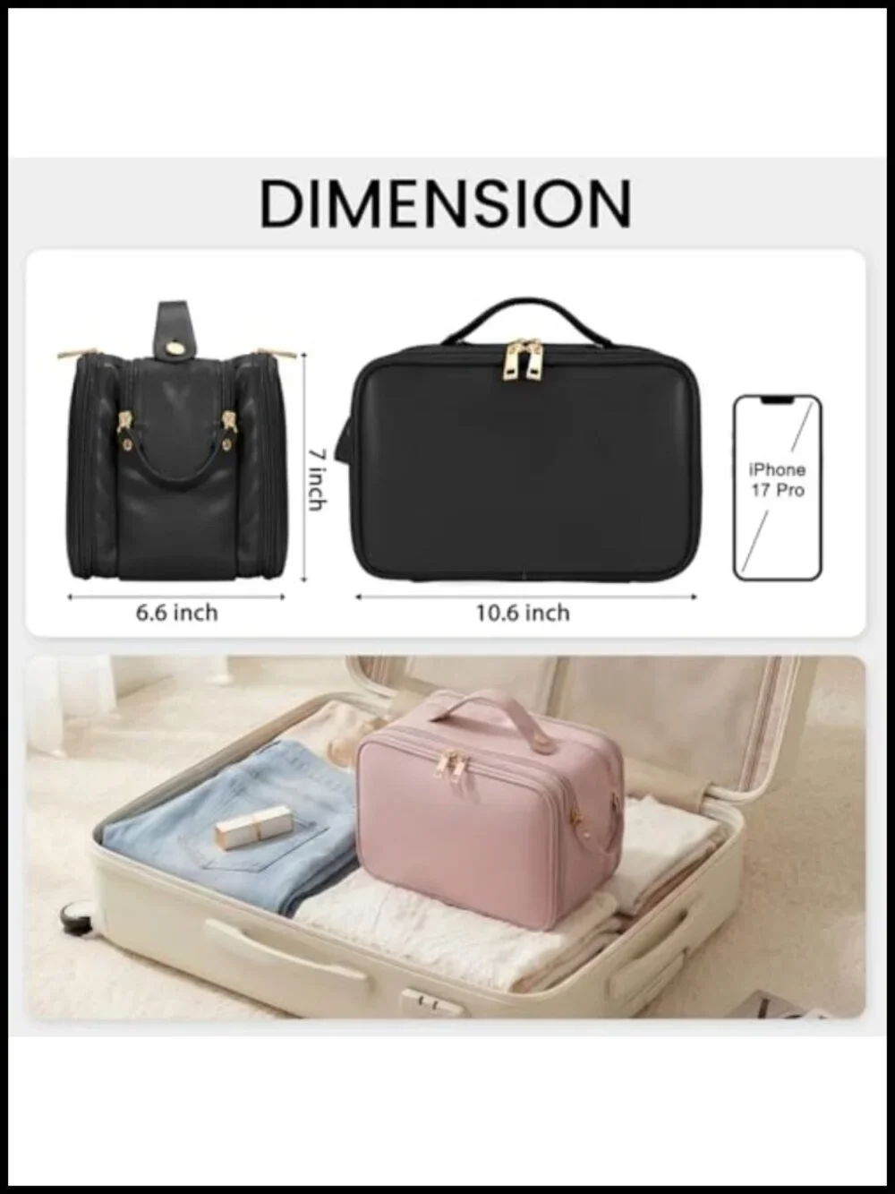 Large Capacity Waterproof Cosmetic Travel Bag with Brush Holder